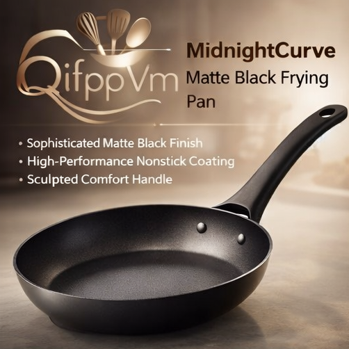 QifppVm™ MidnightCurve Matte Black Frying Pan – Ultra-Smooth Nonstick Skillet with Sculpted Handle