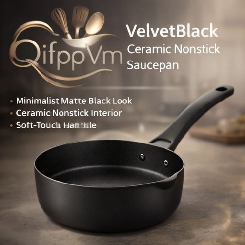 QifppVm™ VelvetBlack Ceramic Nonstick Saucepan – Minimalist Matte Cooking Pot for Milk, Soup & Sauce