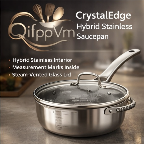 QifppVm™ CrystalEdge Hybrid Stainless Saucepan – Professional Sauce Cooking Pot with Measurement Marks